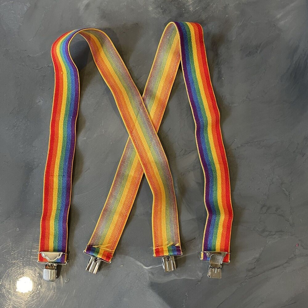 VTG‎ 1970s 1980s Rainbow Suspenders Mork Mindy Ork Clown 2” Wide Adjustable